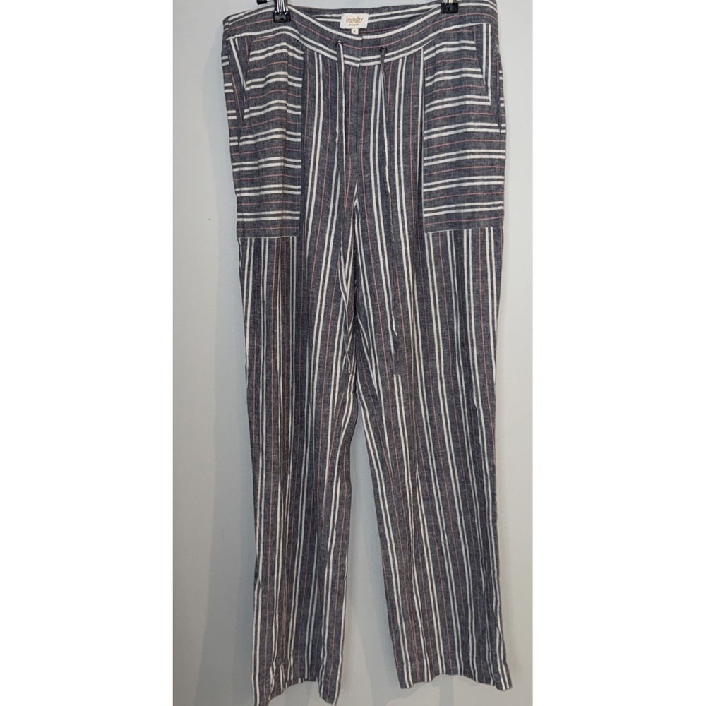 Laundry by Shelli Segal Striped Linen Blend Drawstring Pants Navy Pink Size 8